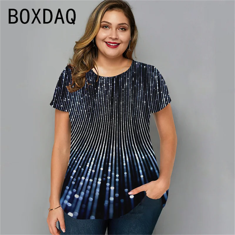 Fashion Big Size Ladies T-shirt 3DGradient Printing Casual Harajuku Tops Plus Size 4XL Women Loose Tee Summer Short Sleeve Tops