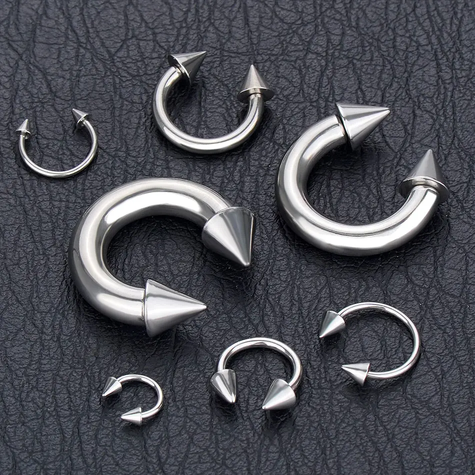 1pc Big Gauge Spike Horseshoe Ring Stainless Steel Externally