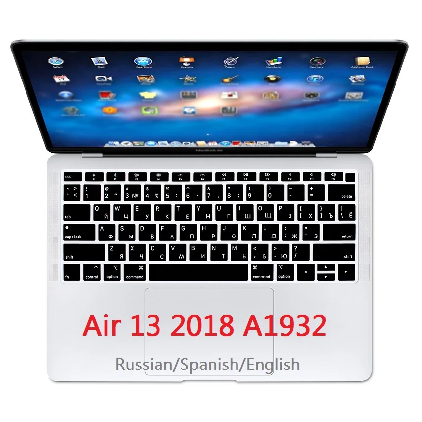 Pelle Della Tastiera In Tpu Per Macbook Air 13 2018 Touch Id A1932 Cover Per Tastiera Eu Us Russo Spagnolo Inglese Per Macbook Air A1932 Film