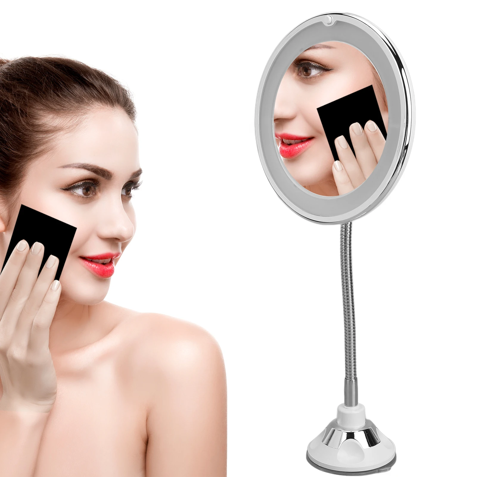 Magnifying Mirror 10X Magnification LED Fill Light Suction Cup Adjustable Gooseneck Makeup Mirror for Home  Makeup Mirror