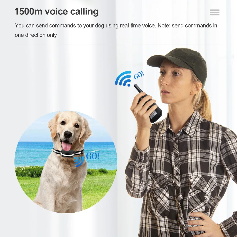 Pet Dog Training Collar 1500m Electric Dog Training Collar Voice Walkie-Talkie Pet Remote Control Waterproof Rechargeable For All Sizes Vibration Sound