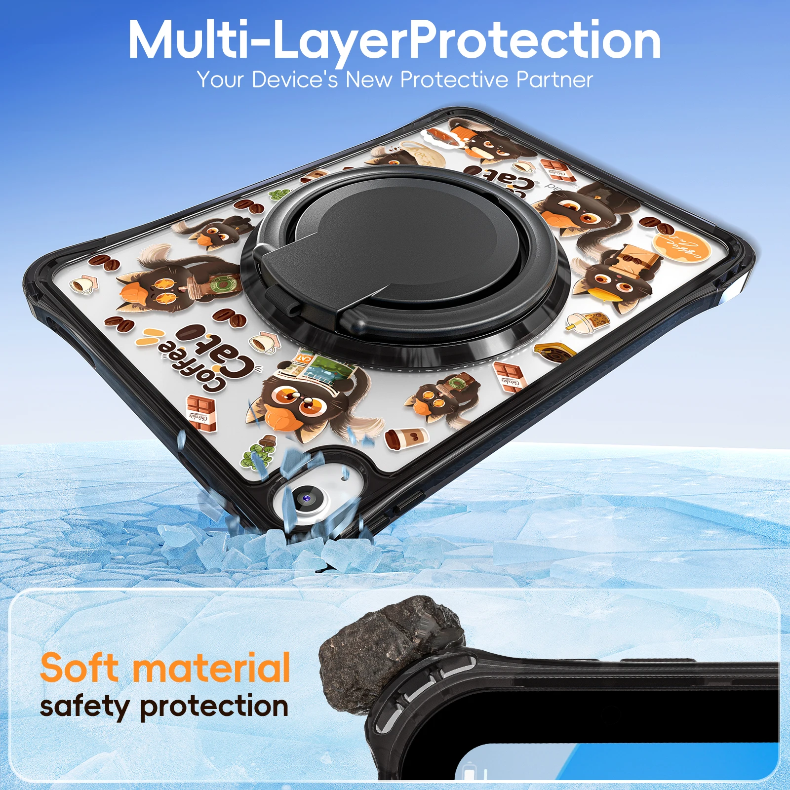 Cartoon Design Transparent Shockproof Tablet Case with Hand Stand