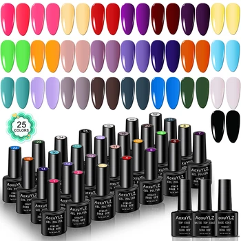 28Pcs/Set Gel Nail Polish Set Glass bottle Soak Off UV Gel Varnish Red Pink Colorful Gel Polish Matte Top Base Coat Nail Gel Kit 1