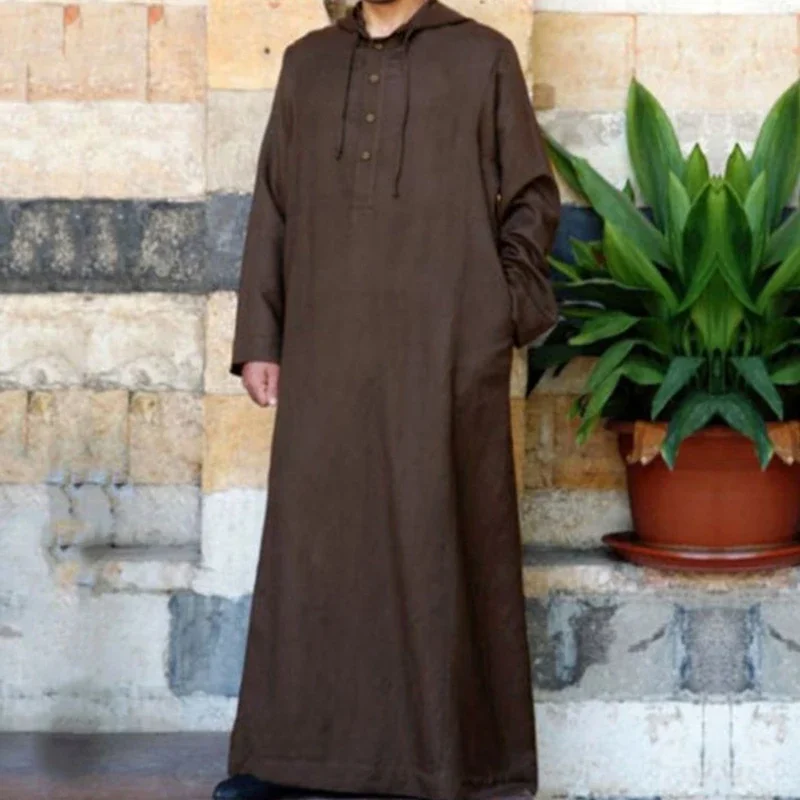 New Muslim Men Clothing Saudi Arab Long Sleeve Thobe Fashion Simple Long Men's Cotton Shirt Muslim Robe Tops