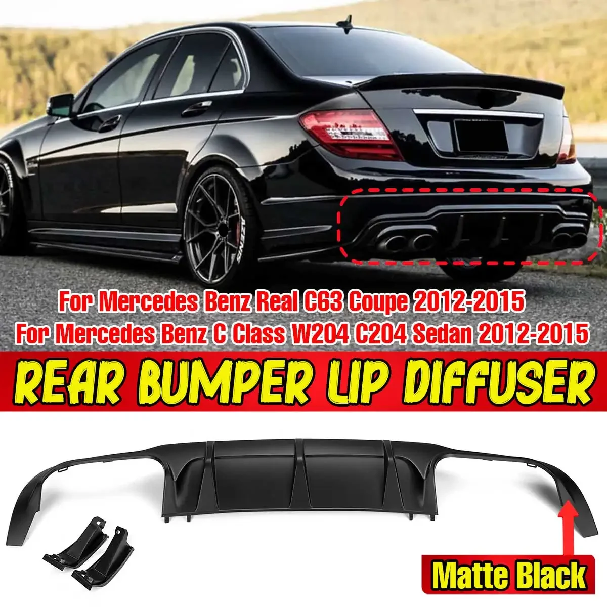 

Car Rear Bumper Diffuser Protector For Mercedes For Benz C Class W204 C204 Sedan C63 Coupe 2012-2015 Rear Chassis Spoiler Guard