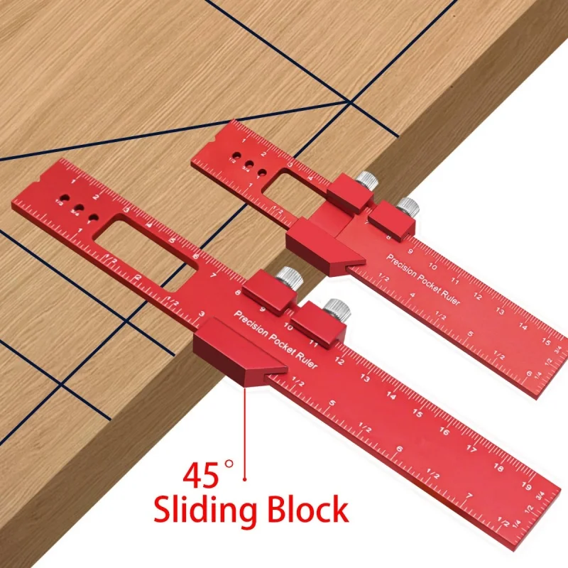 Woodworking Ruler 6/8/12 Inch Aluminum Metal Slide Stop Marking Ruler Metric Inch Measuring Tools