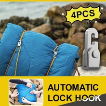 

4 Pcs/bag Camping Automatic Lock Hook Tent Hook Mini Multifunctional Self-Locking Hook Free Knot Camping + 6M Rope Accessories