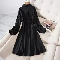 Print Vintage A-Line With Belt Loose Polo Neck Women's Dress Single-Breasted Knee Length Dresses For Women Clothing 2024 Fashion - Image 2