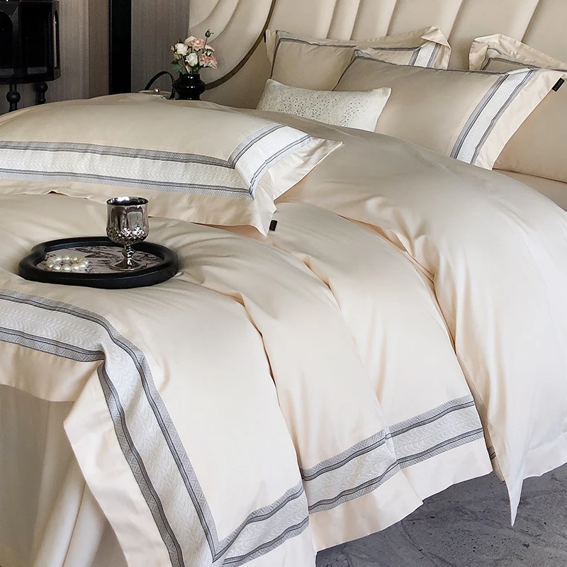 GRADIENT 100% Egyptian Cotton Luxury Embroidery Hotel Style Soft Bedding Set Duvet Cover Bed Sheet Fitted Sheet Pillowcases 4Pcs 4
