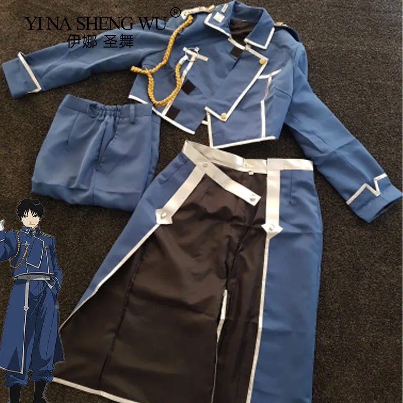 

Anime Fullmetal Alchemist Cosplay Roy Mustang Costumes Military Uniform Blue Coat Pants Apron Gloves Halloween Carnival Suit
