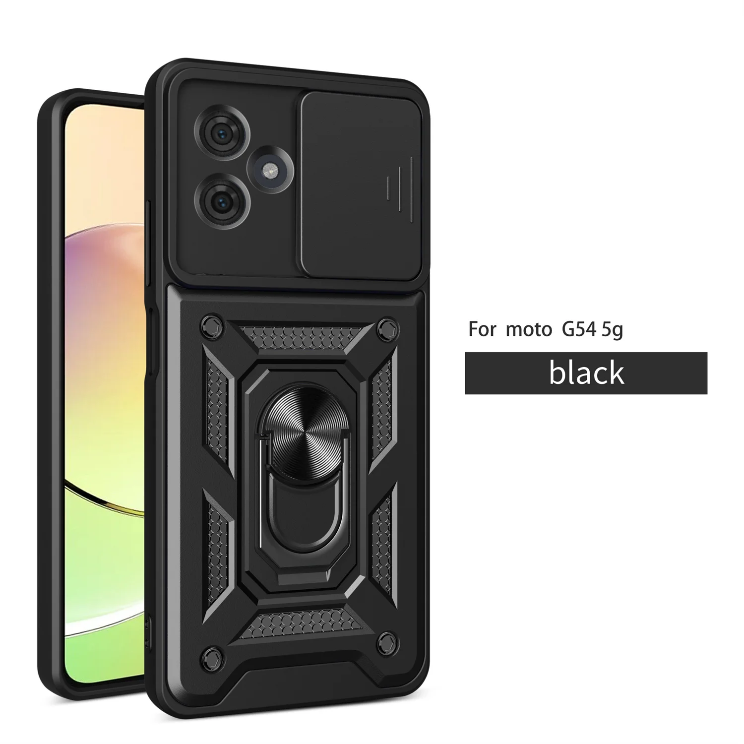 Durable Military Heavy-Duty Phone Case with Ring Bracket and Push Window Lens Coverage