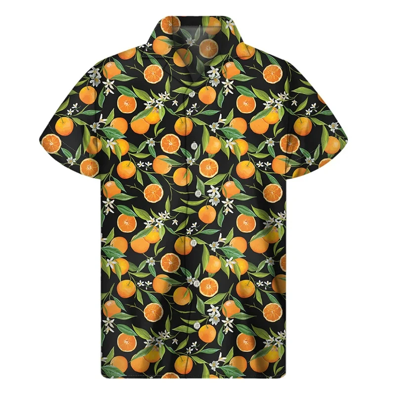 Summer Orange Pitaya Fruit 3D Print Shirts Men Fashion Shirt Casual Vintage Streetwear Short Sleeve Shirt Blouse Man Clothing