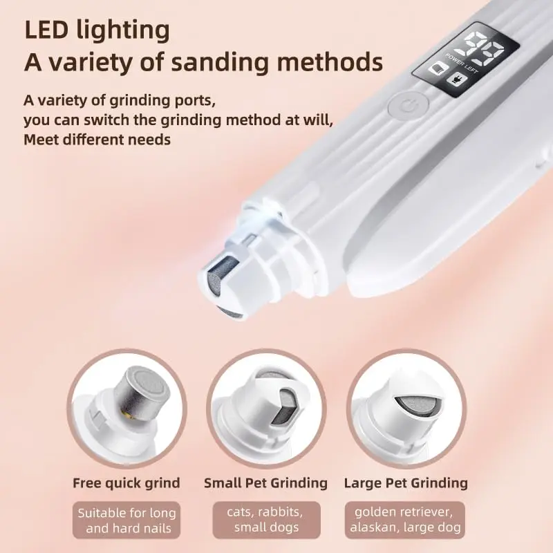 Pet Nail Clipper Trimmer with LED Light USB Rechargeable Electric Nail Clipper Display Grinder Prevent Injury Low Noise