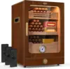 Cigar Cabinet, Desktop Humidor Light Control System with Spanish Cedar Wood Shelves, 3 Humidifiers and Accessories Drawer 1
