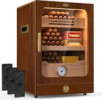 Cigar Cabinet, Desktop Humidor Light Control System with Spanish Cedar Wood Shelves, 3 Humidifiers and Accessories Drawer 1