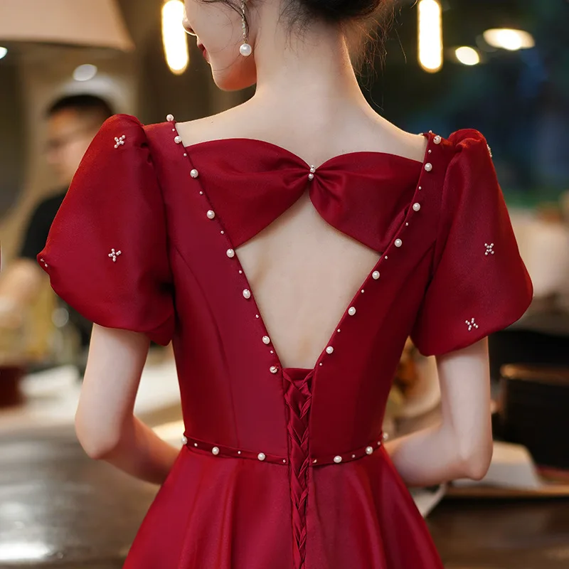 

Bridal Toast Clothes Sexy Backless Cheongsam Women's Retro Traditional Chinese Wedding Party Gown Burgundy Large Size 3XL Dress