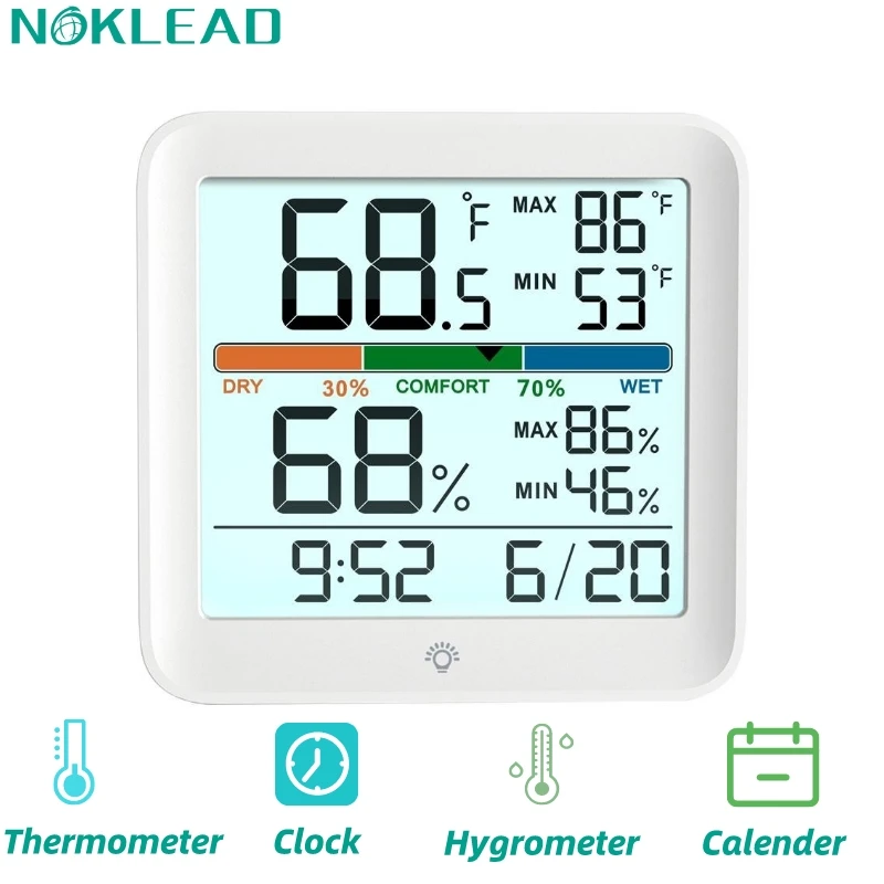 NOKLEAD LCD Smart Weather Station with Clock Temperature & Humidity Meter  Large Weather Clock Temp Humidity Gauge Home Clock - AliExpress