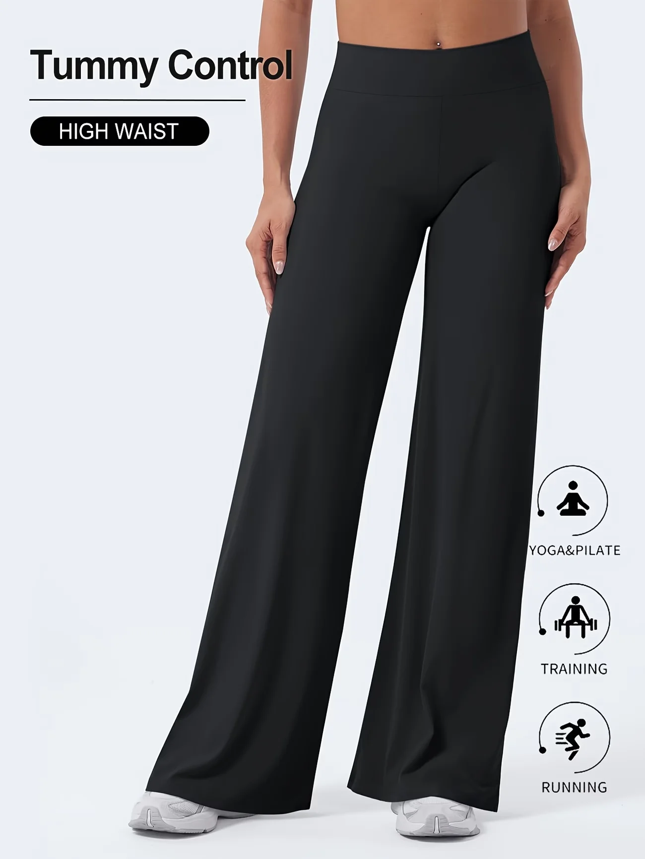 Womens Summer Casual Straight Leg Sports Pants High Waist Stretch Wide Leg Pants Tummy Control Workout Yoga Pants Outdoor Fitnes 5