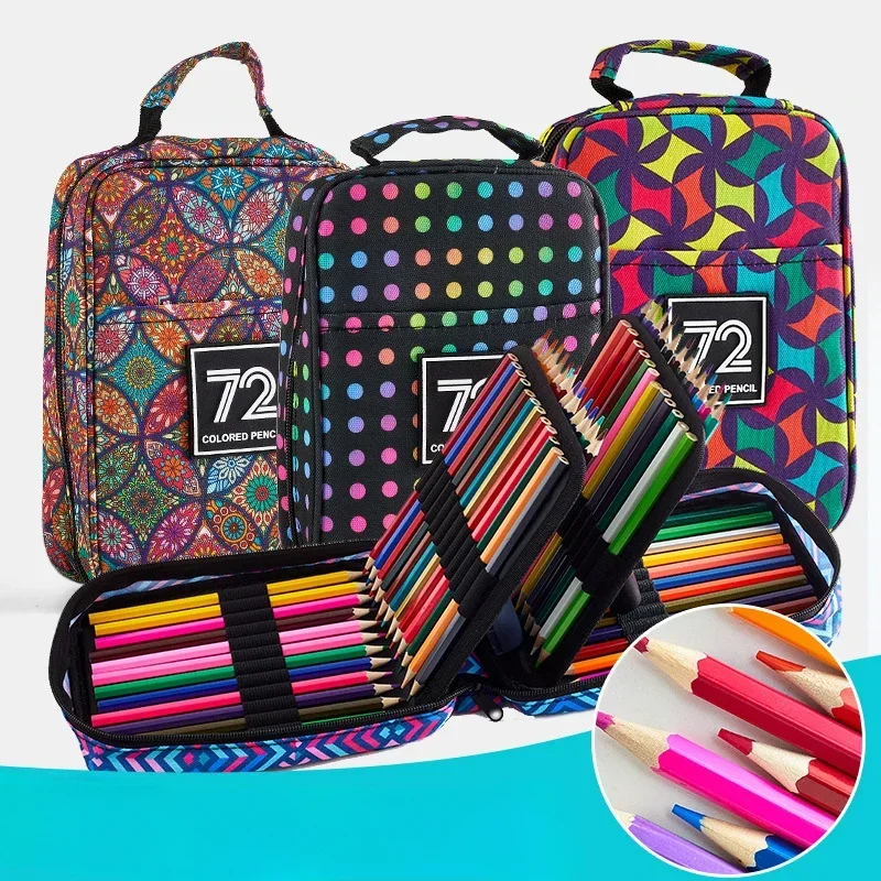 Student Art Drawing Large Capacity 72 Slots Colored Pencil Bag-Handy Large Capacity Oxford Multi-Layer Zipper Pencil Bag.