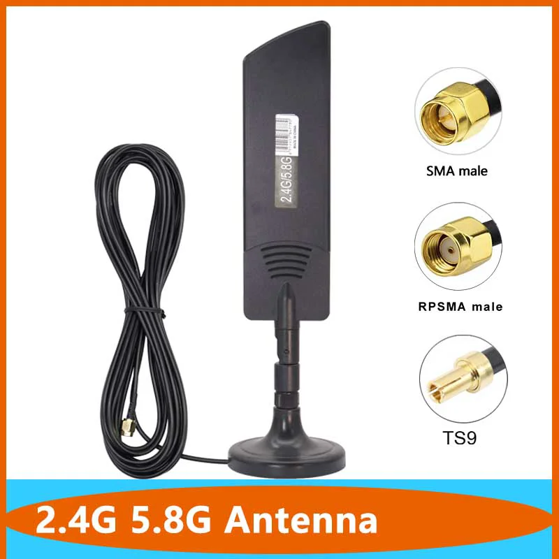 

TS9 SMA RPSMA Male 2.4G 5G 5.8G Dual Band Omni External WiFi Antenna High Gain 15dbi Router Wireless Aerial Card Amplifier