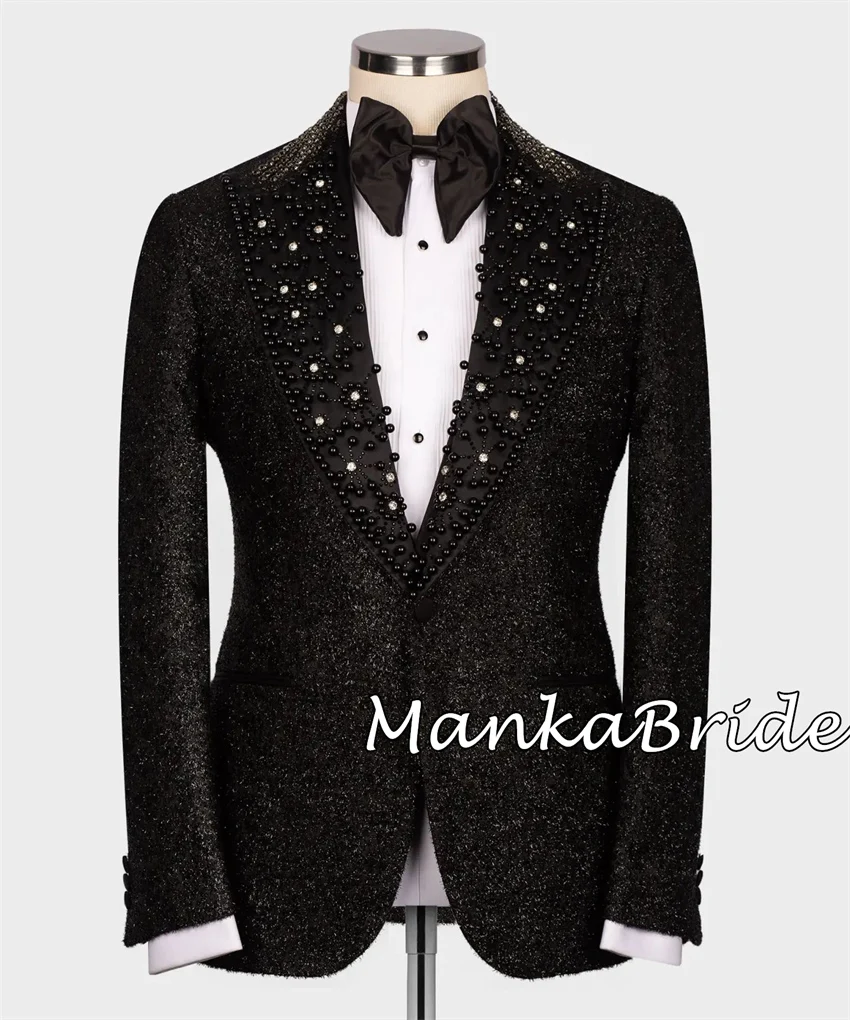 Glitter Wedding Suit Groom Tuxedo with Crystal 2pcs Blazer Pants Men's Suits Set for Special Occasion Wear