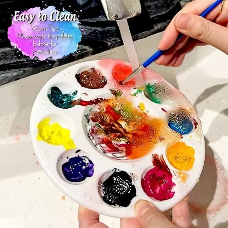 1pc White Round Plastic Paint Tray Easy-Clean Sturdy Palettes for School Projects Art Classes Craft DIY Art Painting Palettes