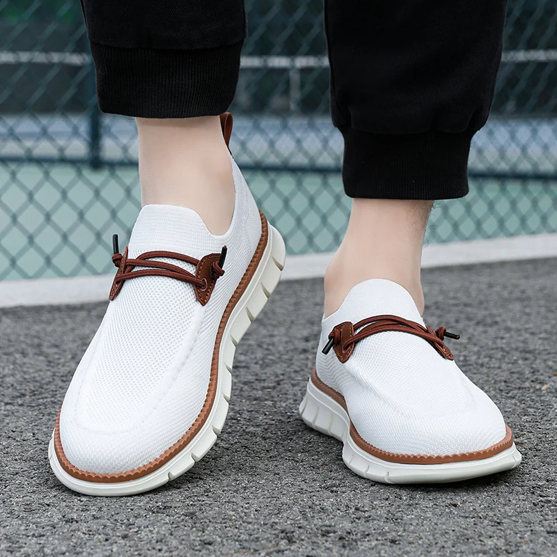 Fashion Khaki Men's Loafers Summer Breathable Knit Slip-on Lightweight Casual Shoes For Men New Comfortable Urban Man Sneakers