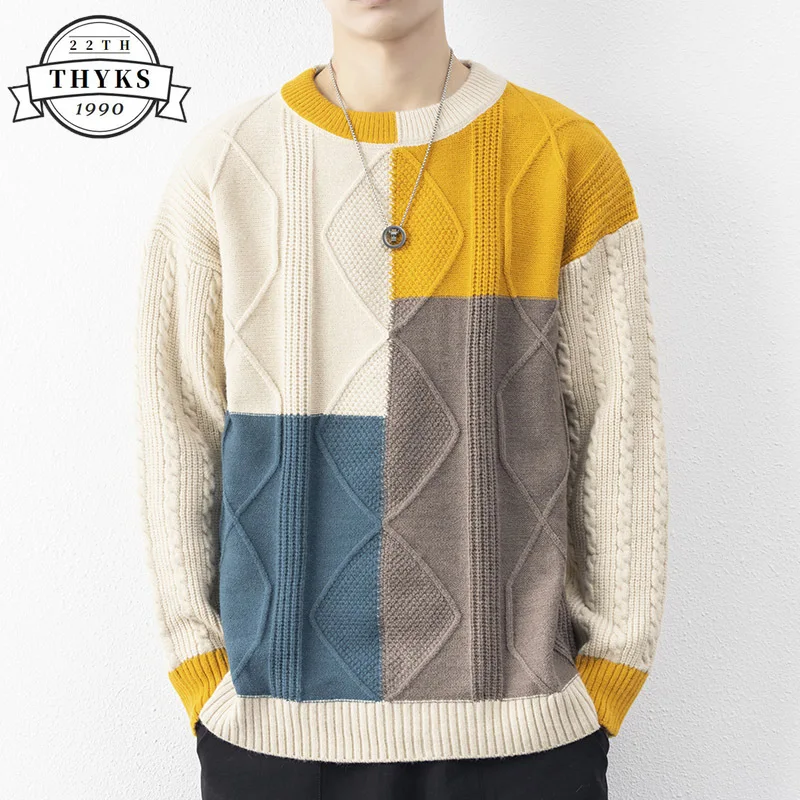 

Свитер мужской с круглым вырезом, составного кроя, Y2K