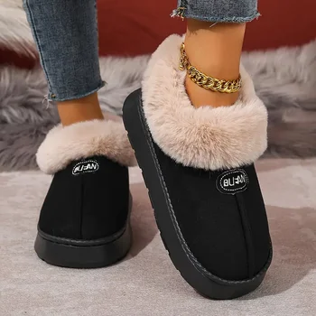 Women's Platform Boots Winter Fur Chunky Shoes Ankle Warm Plush House Fluffy Footwear Plush Lined Slip On EVA Sole Slippers New 1