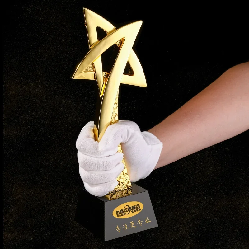Custom Creative Electroplating Golden Resin Trophy Five-Pointed Star competition Award Free Design Lettering Bas, Crystal Trophy