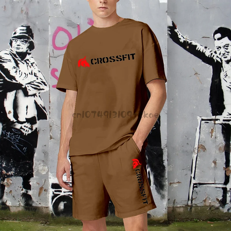 

Crossfit T-shirt Shorts Casual Cotton Fashion Mens Suits 2 Piece Sets Loose Classic Vintage Comfy Plain Short Sets EU Size 4XL