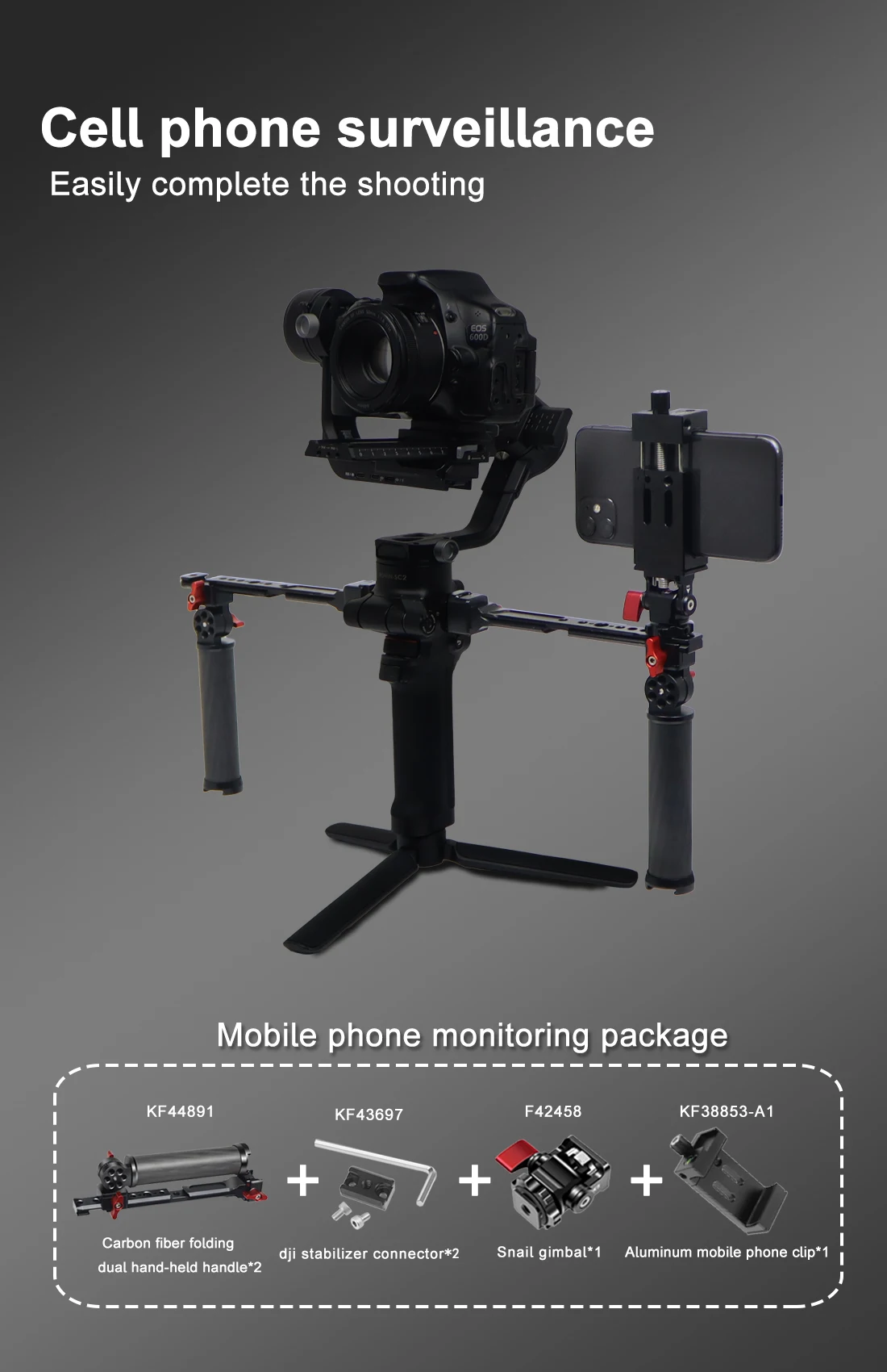 Carbon Fiber L Bracket Handle Grip Foldable Cold Shoe Mount Clamp for Ronin RS3
