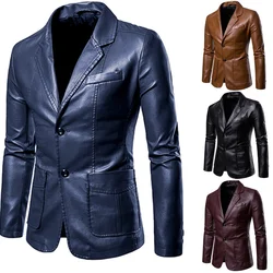 Leather Blazer Man 2024 Spring Autumn Fashion Men's Leather Jacket Dress Suit Coat Male Business Casual Pu Black Blazers Jacket