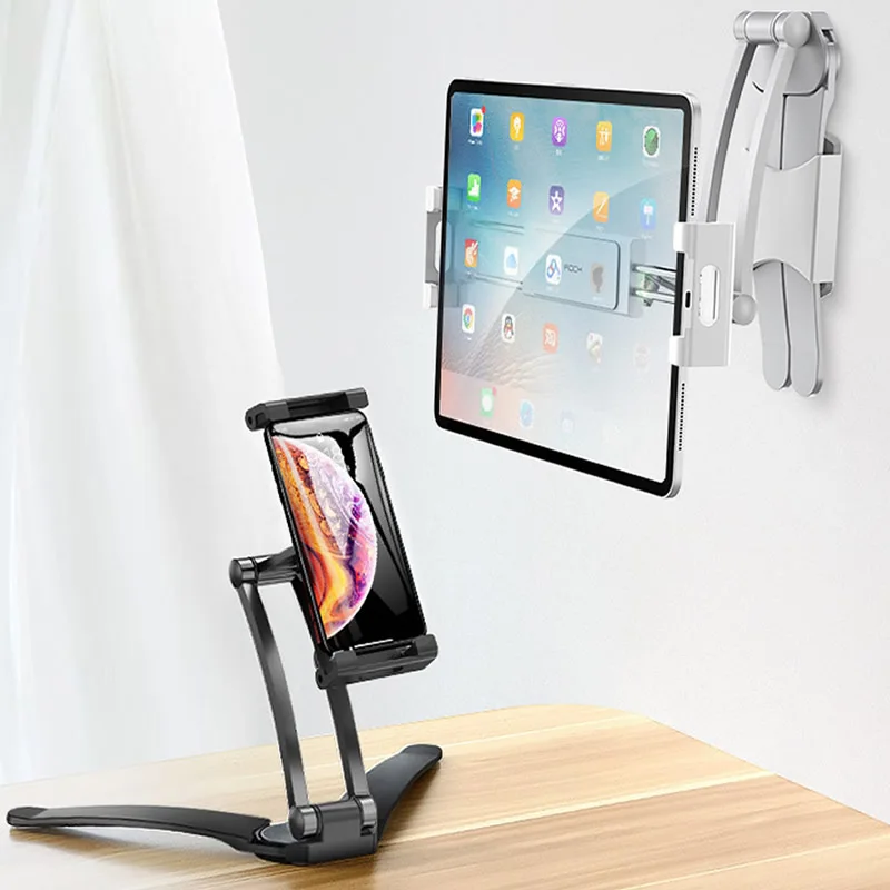 

Aluminum Kitchen Desktop Phone Tablet Holder Stand Flodable Adjustable 5-13 inch Tablet Phone Desktop Mount for iPad Pro 12.9