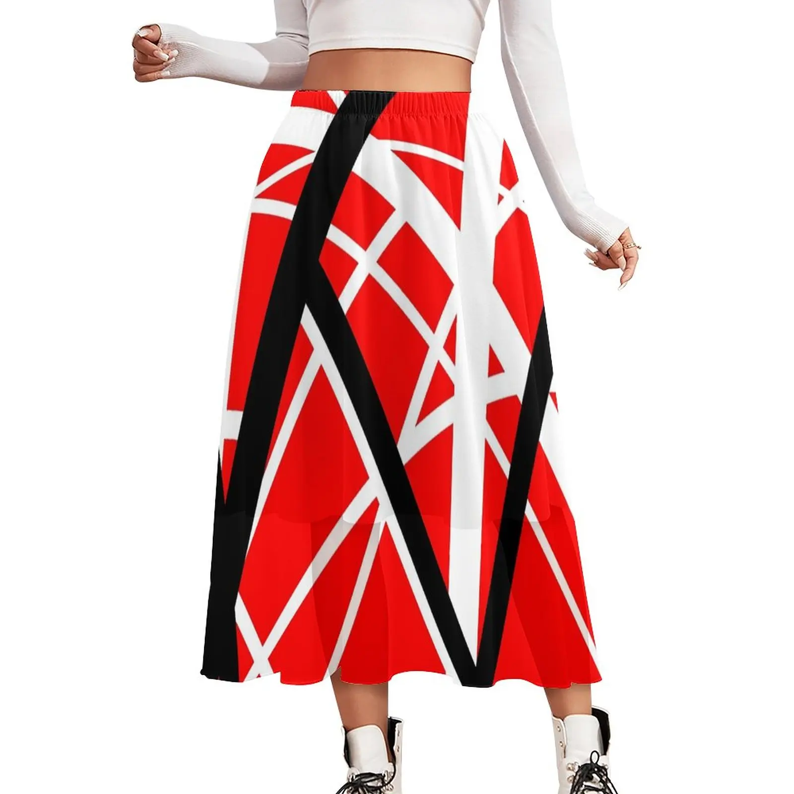 

Van Halen Chiffon Skirt Red Black and White Line Art Harajuku Casual Skirts Women Cute Boho Skirt Custom Bottoms Gift Idea