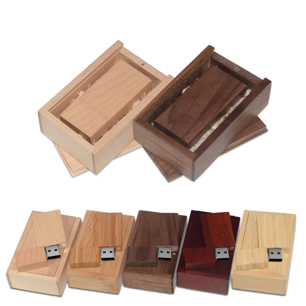 나무 USB + 박스 플래시 드라이브 플래시 디스크 Pendrive 4GB 8GB 16GB 32GB 64GB 128GB 메모리 스틱 사진 선물