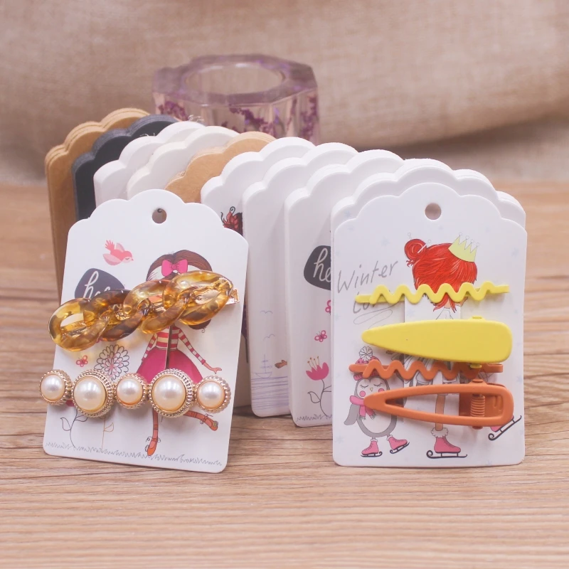 50pcs square shape white /brown hair card jewelry package hair clip card black blank paper hairclaw oranments display card