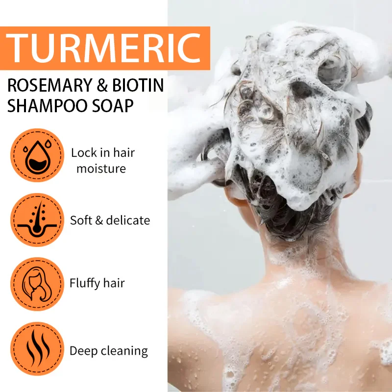 YUITIKUE Turmeric, Rosemary, and Biotin Shampoo Bar is gentle and refreshing, suitable for hair.