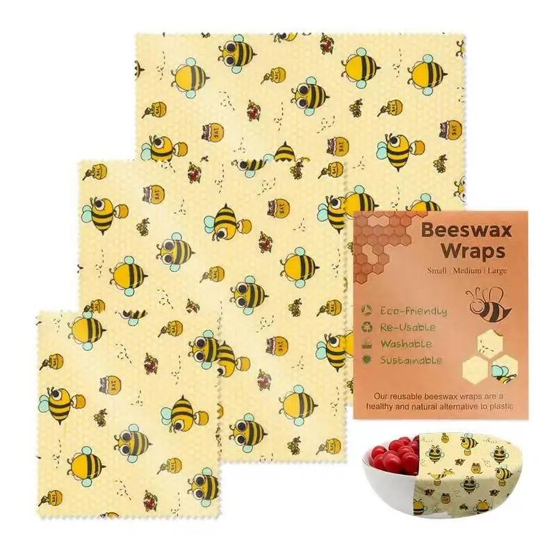 3pcs Reusable Food Fresh Keeping Cloth Organic Storage Natural Food Grade Beeswax Wrap Eco Friendly Kitchen Packaging