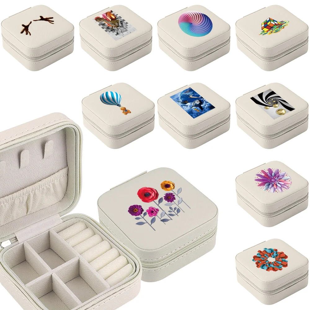 Jewelry Storage Box Organizer Jewelry Case Delicate Leather Storage Earrings Necklace Ring Jewelry Organizer Display 3D Pattern wooden jewelry portable mini carry on travel customizable name date ring earrings delicate goods storage display storage box