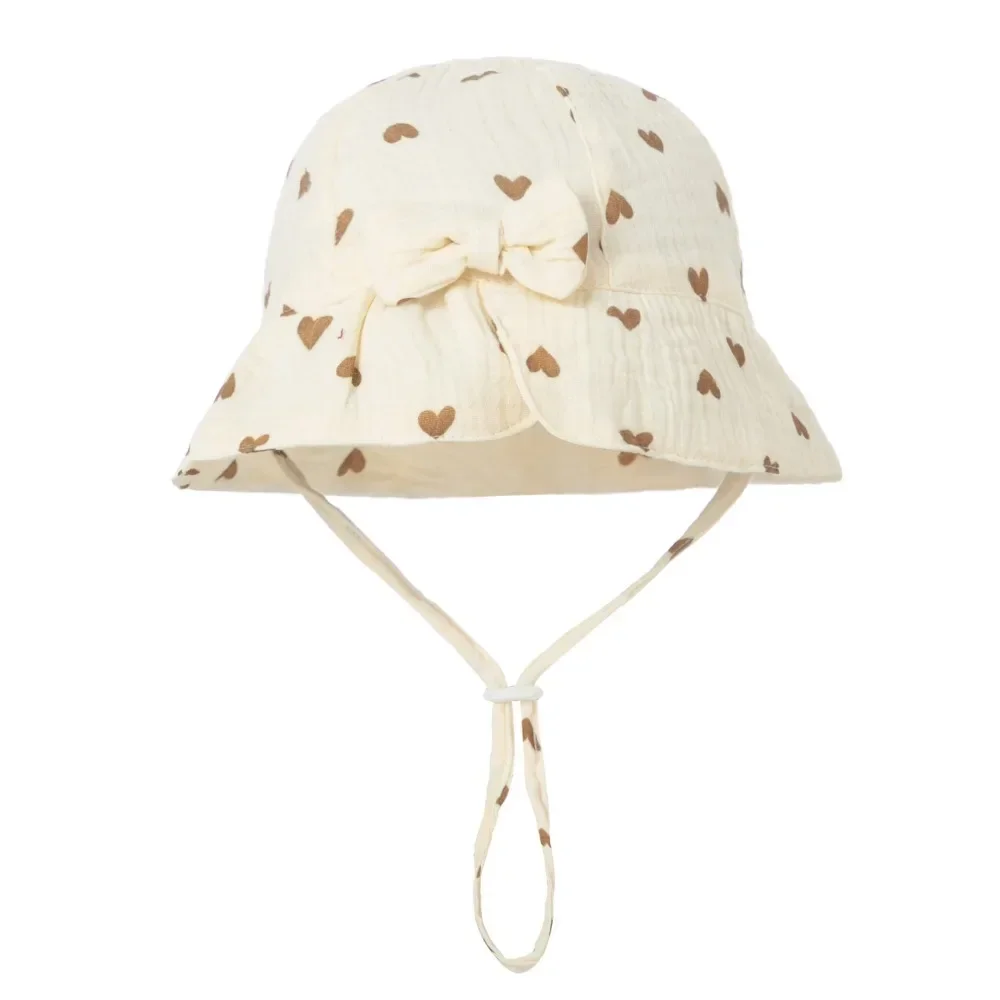 New Baby Cotton Bowknot Bucket Hat Children Sunscreen Outdoor Caps Boy Girl Print Panama Hat Unisex Beach Fishing Hat For 3-12M 5