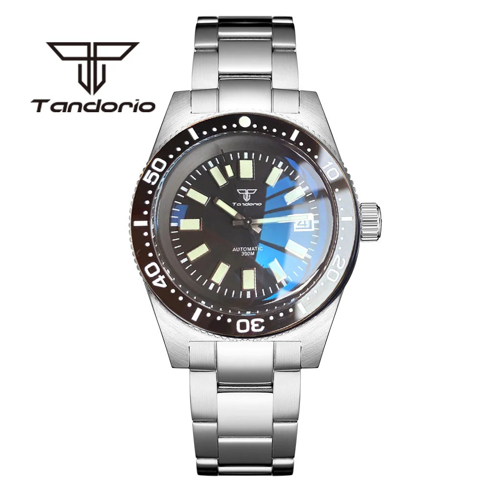 Tandorio 62mas NH35A PT5000 300M Automatic Dive Men Watch Domed AR Sapphire Glass 120 Clicks Rotating Bezel Date Steel Bracelet