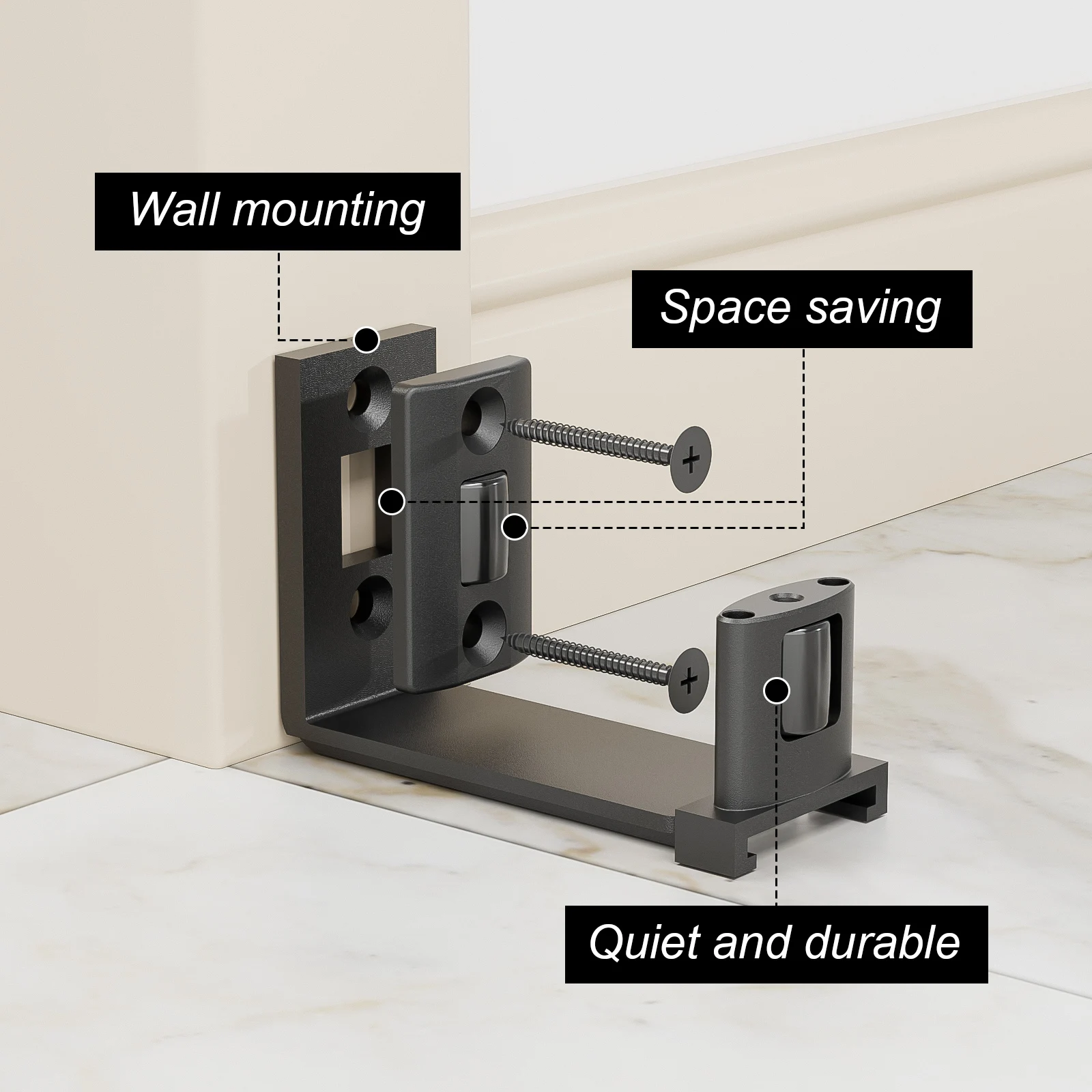 TSMST Barn Door Floor Guide Bottom Adjustable Wall Mount Flush Sawtooth Design Space Saving Black 1 Pack