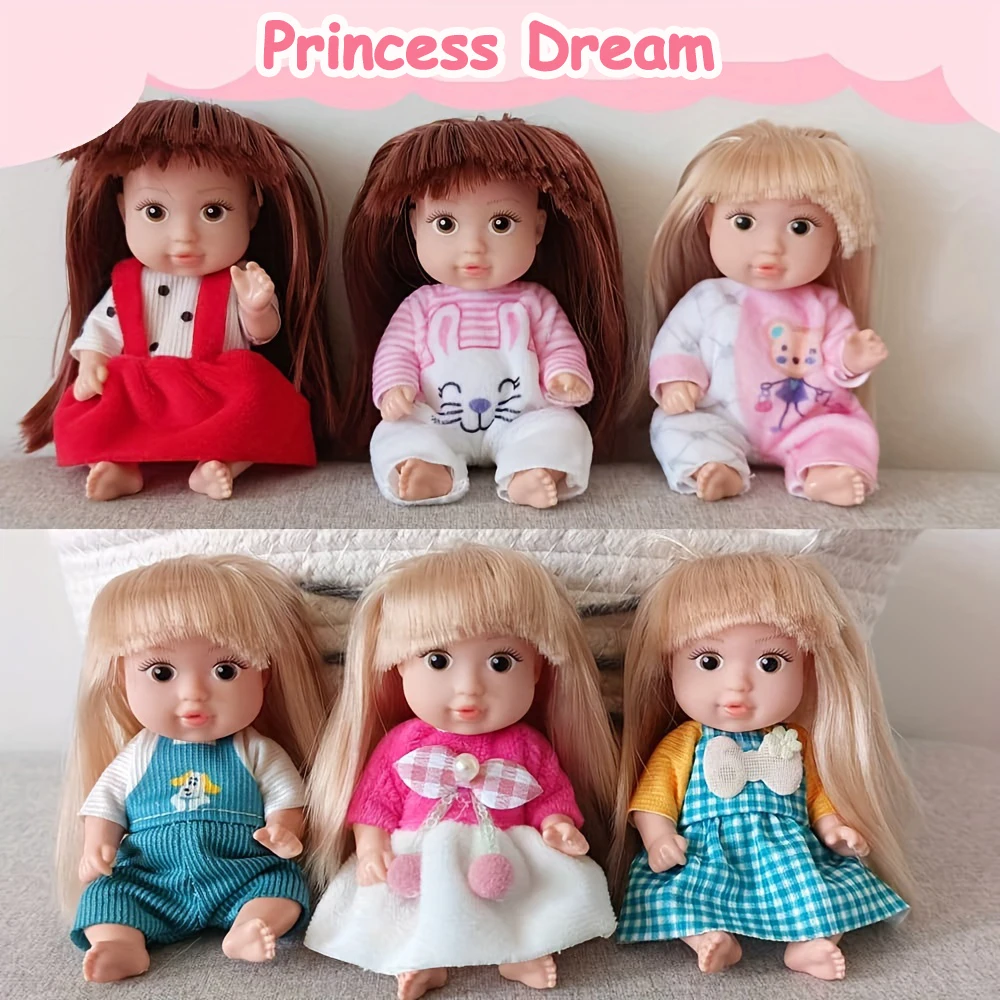 Kit giocattolo per bambole rinate da 6 pezzi, giocattolo per bambole principessa di simulazione, mini bambino che dorme carino con accessori per vestiti, regalo di compleanno per bambini - immagine 4