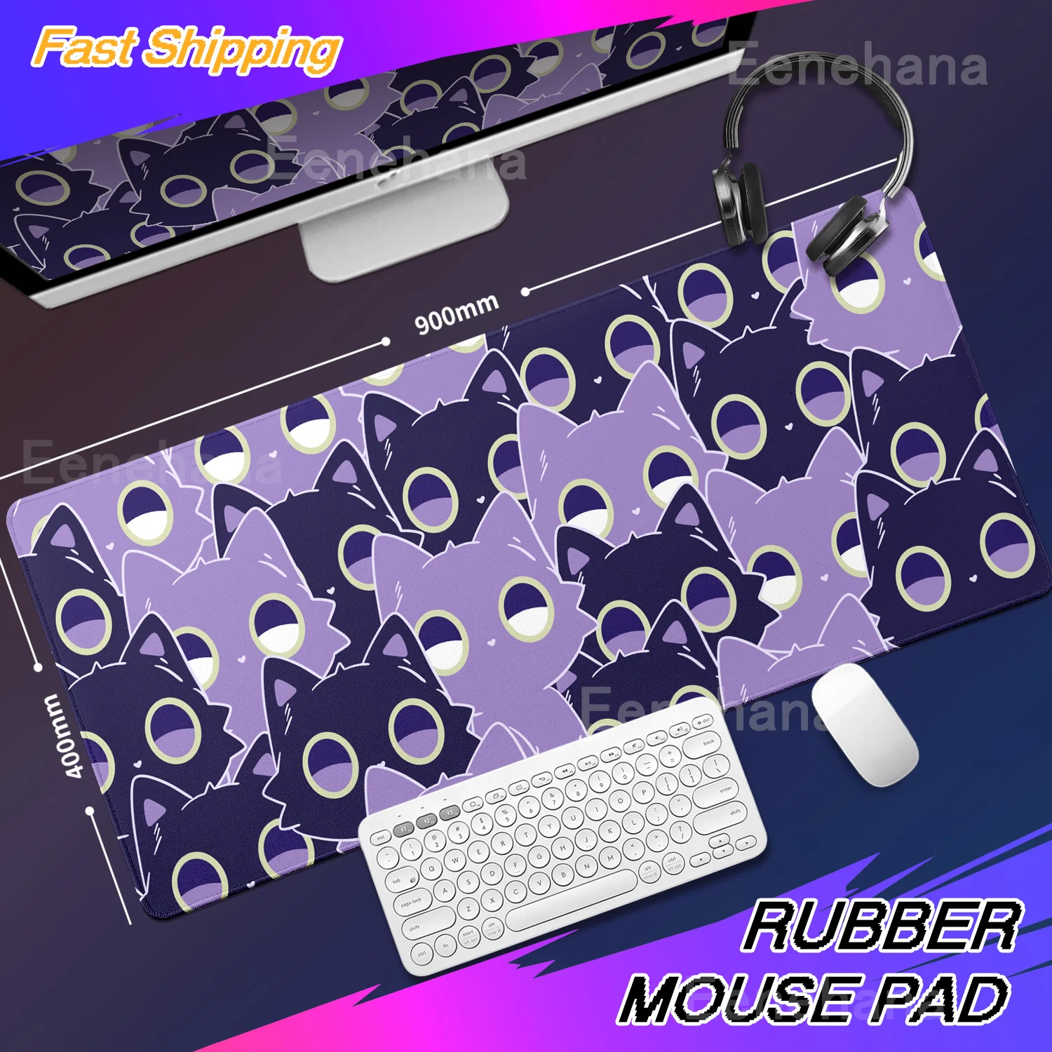 Niedliche schwarze Katze Mauspad große Tastatur Mauspad Gummi verlängert Mouse mat rosa lila E-Spoarts Schreibtisch Pad Gamer Design Deskmat