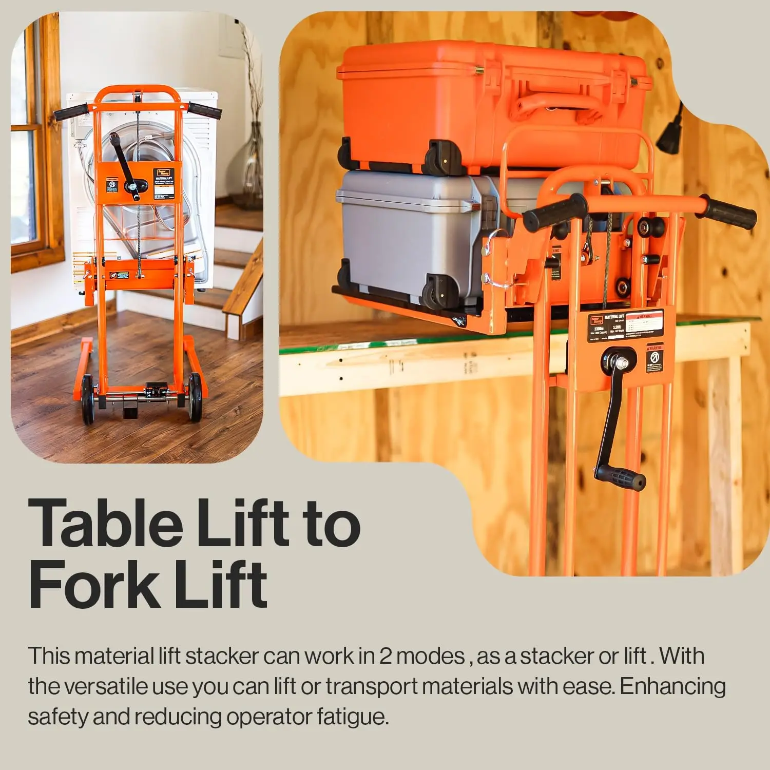 Lift Winch Stacker, Pallet Truck Dolly, Lift Table, Fork Lift, 330 Lbs 40" Max w/ 8" Wheels, Swivel Casters