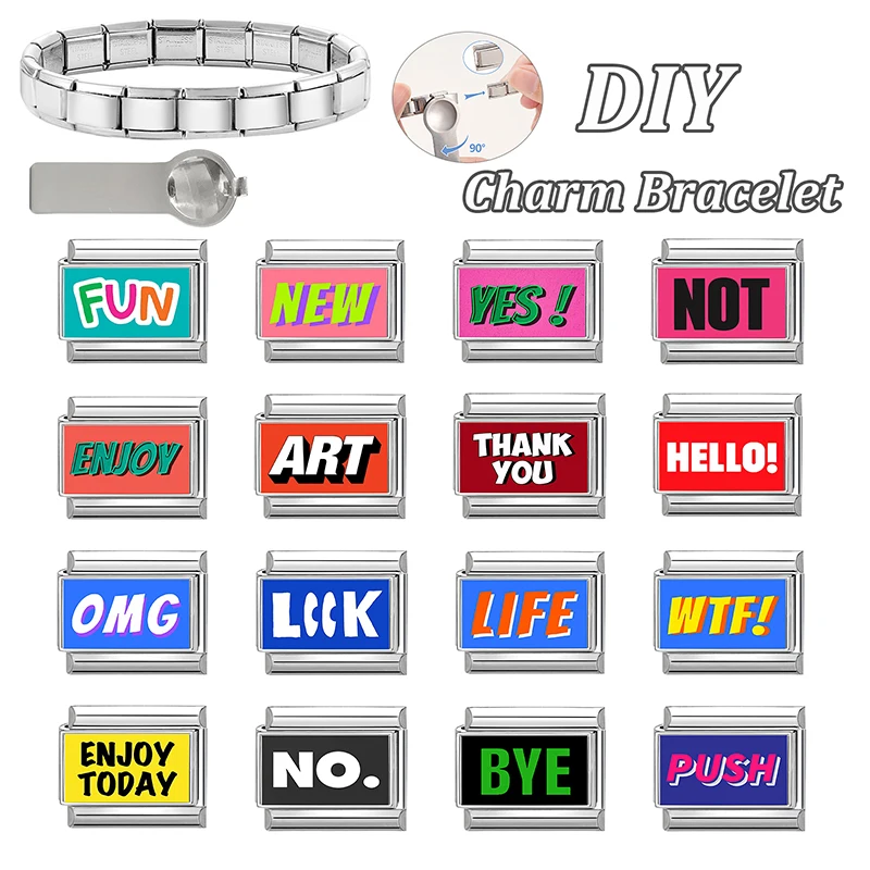 Fashion English Words Letters Colored Italian Link Fit 9mm Stainless Steel Bracelet Making DIY Charm Jewelry Gift Dropshipping S0cc2c3f327e84b9a83cee11d447b0b3fK