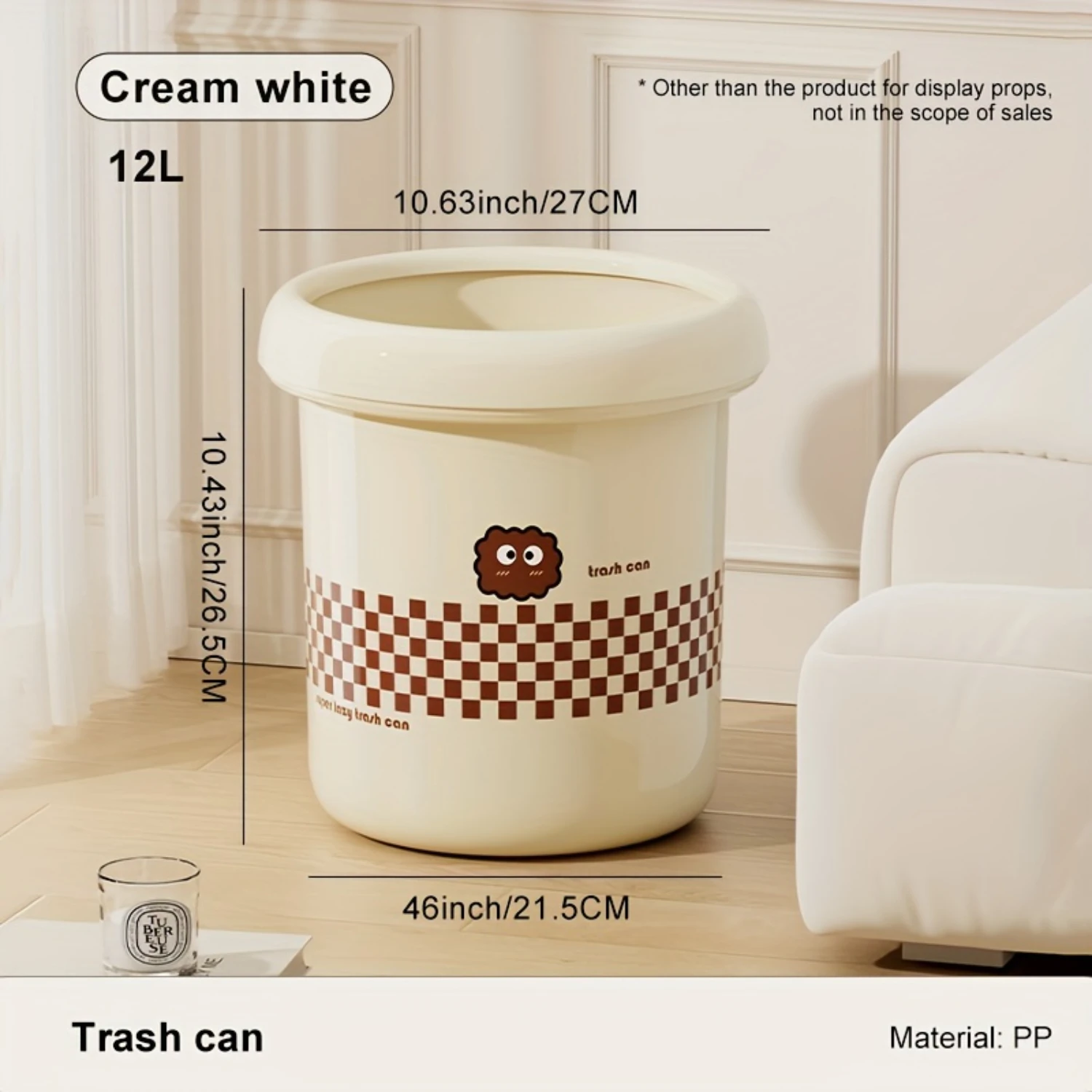 Cute Plastic Garbage Can, With Pressure Ring, Round Garbage Bin Without Lid, Large Caliber Trash Can, Kitchen Living Room Bathro