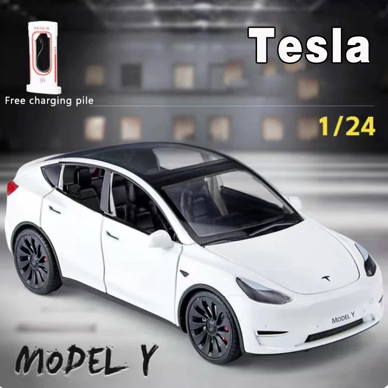 

Модель автомобиля Tesla Y из сплава в масштабе 1:24, модель автомобиля со звуком и фото, игрушечный автомобиль с новой энергией, электрический автомобиль для мальчиков, коллекция украшений, подарок