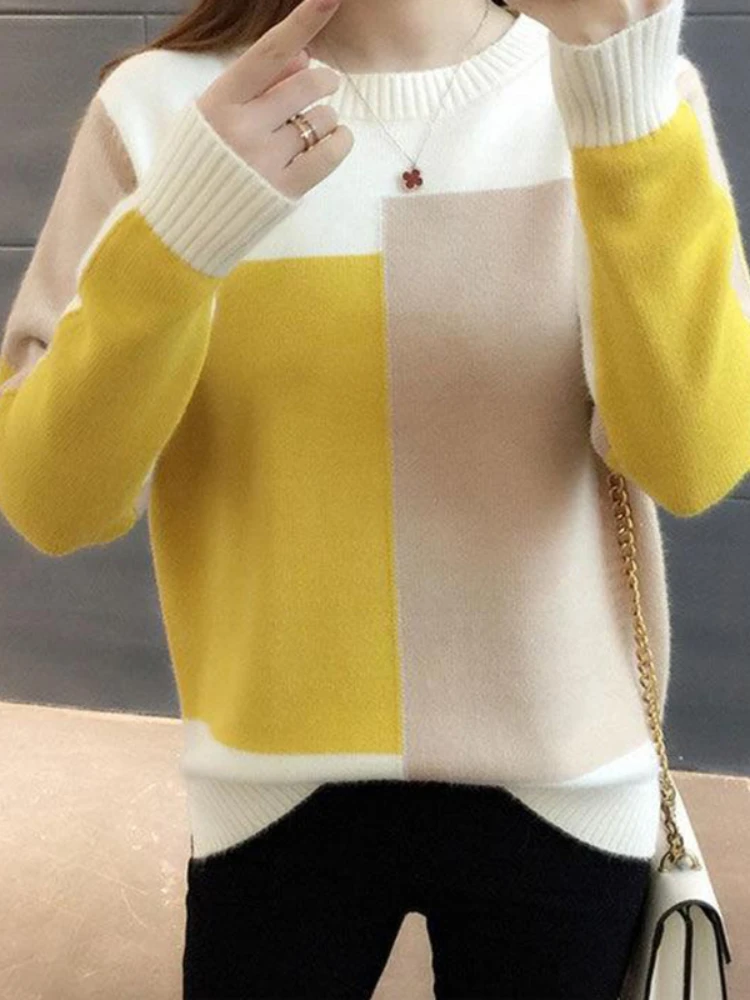 

Женский свитер, топы, женская одежда на осень и зиму, вязаный теплый свитер с круглым вырезом и длинным рукавом, милые пуловеры, Свободные повседневные Модные